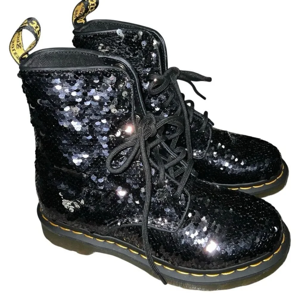 Dr Martens 1460 Pascal Reversible Sequin Black Boots kids size 5